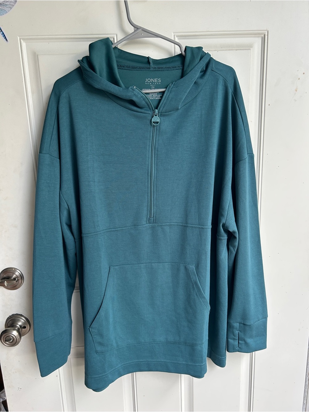 Jones New York Teal Pullover Half-Zip Hoodie